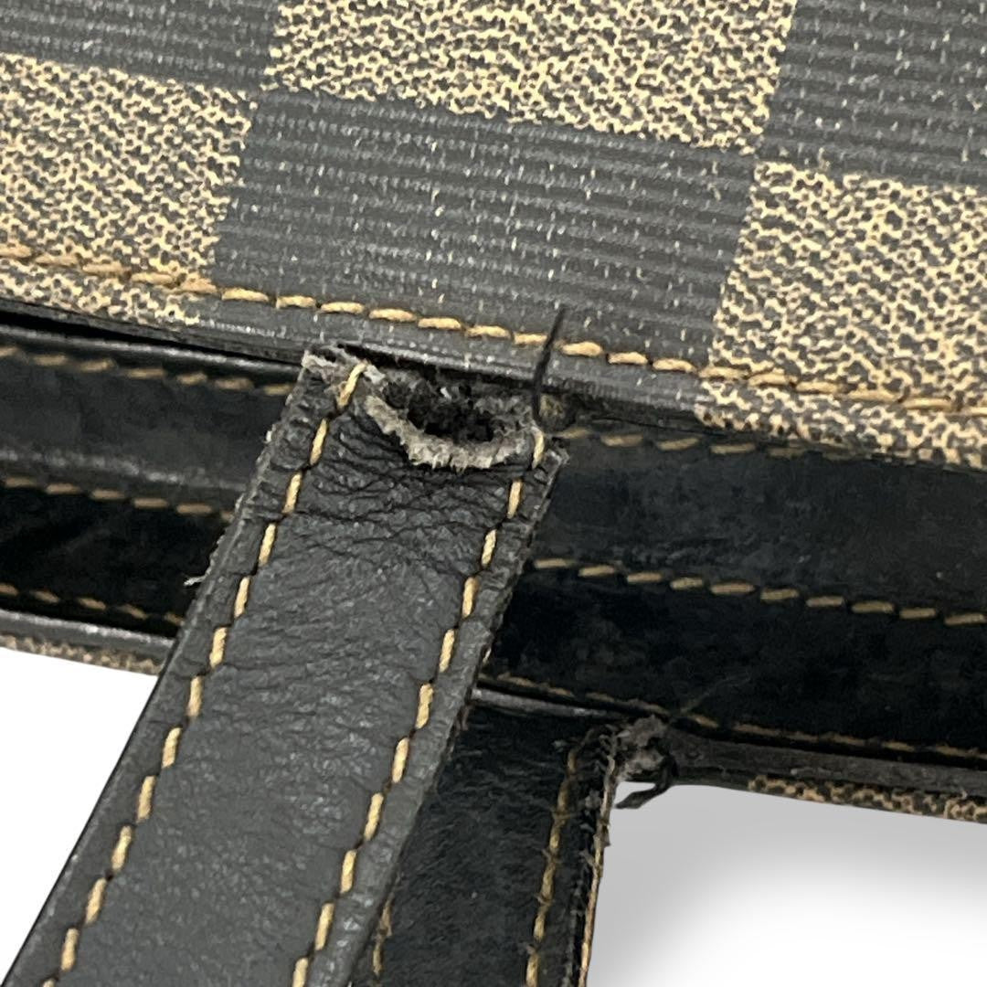 FENDI Hand Bag Tote Purse FF Pecan PVC Leather Brown Black Authentic