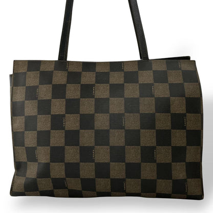 FENDI Hand Bag Tote Purse FF Pecan PVC Leather Brown Black Authentic