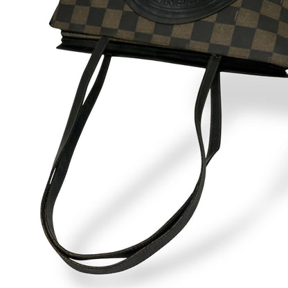 FENDI Hand Bag Tote Purse FF Pecan PVC Leather Brown Black Authentic
