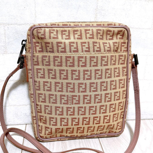 FENDI Shoulder Bag Purse FF Zucca Canvas Authentic