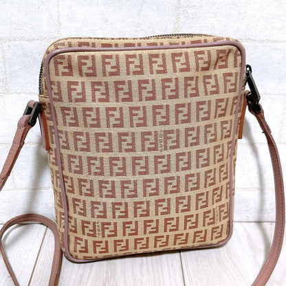 FENDI Shoulder Bag Purse FF Zucca Canvas Authentic