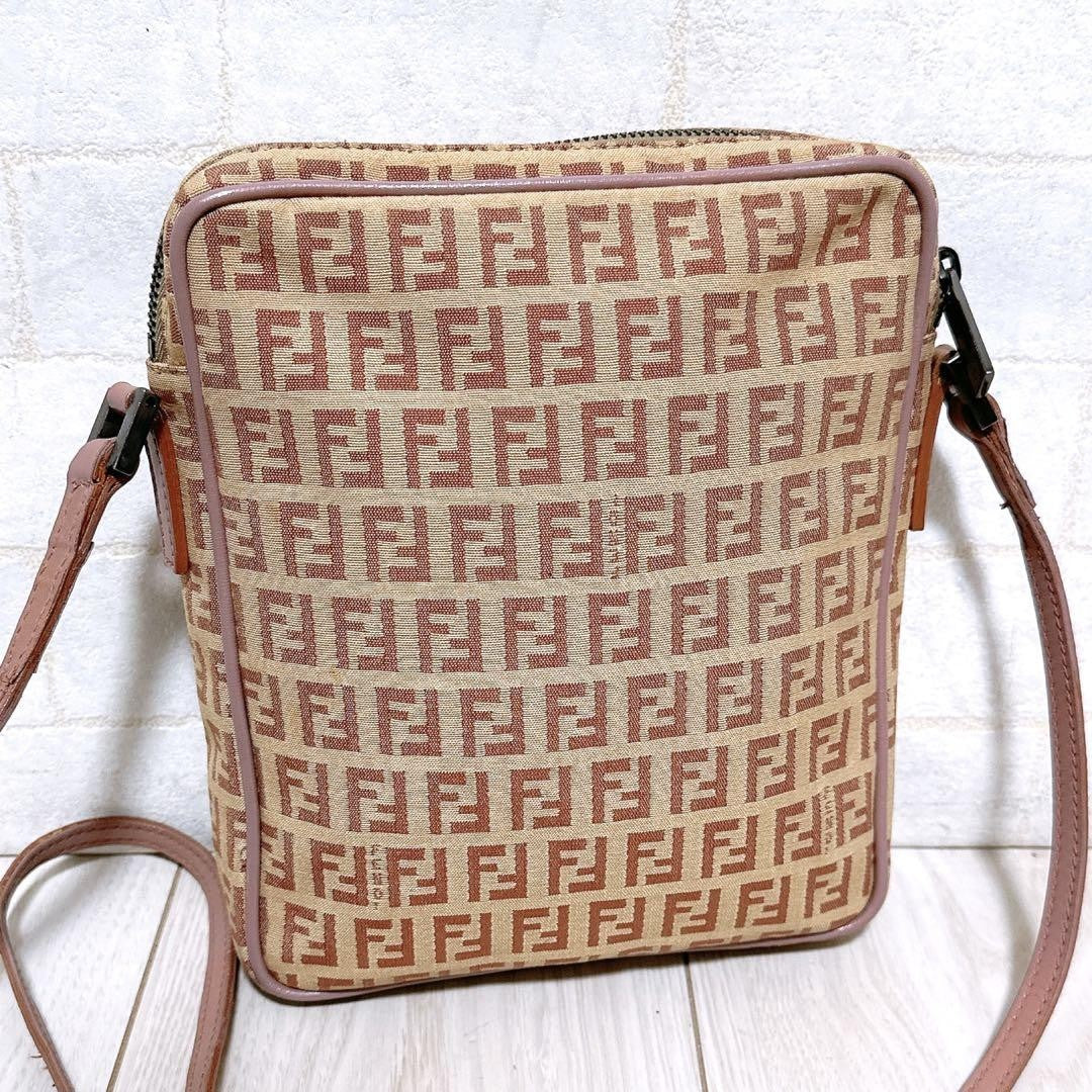 FENDI Shoulder Bag Purse FF Zucca Canvas Authentic