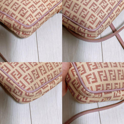 FENDI Shoulder Bag Purse FF Zucca Canvas Authentic