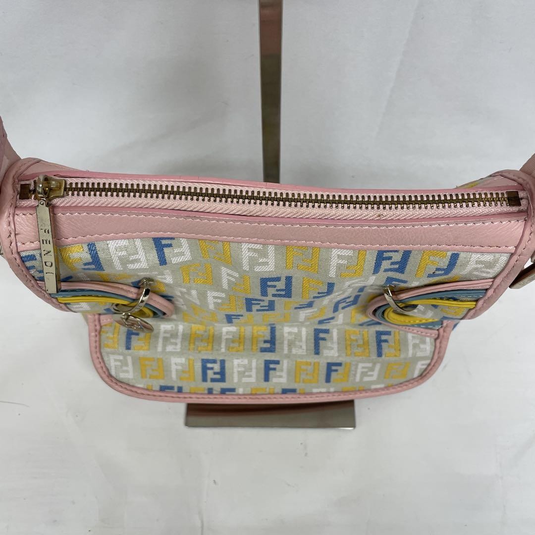 FENDI Shoulder Bag Purse FF Zucchino Canvas Leather Multicolor Authentic
