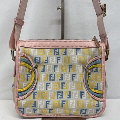 FENDI Shoulder Bag Purse FF Zucchino Canvas Leather Multicolor Authentic