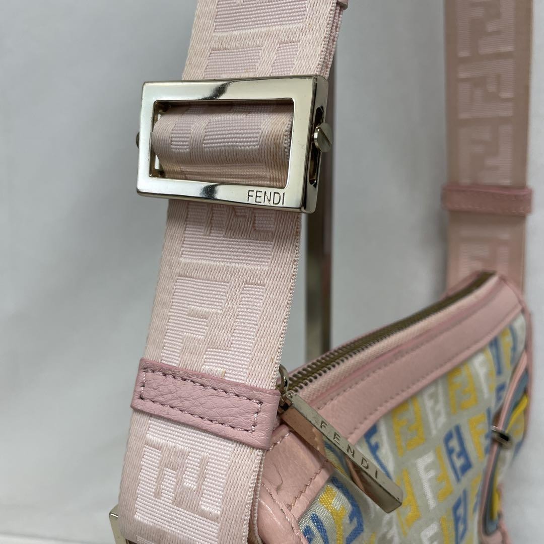 FENDI Shoulder Bag Purse FF Zucchino Canvas Leather Multicolor Authentic