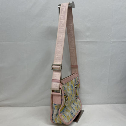 FENDI Shoulder Bag Purse FF Zucchino Canvas Leather Multicolor Authentic