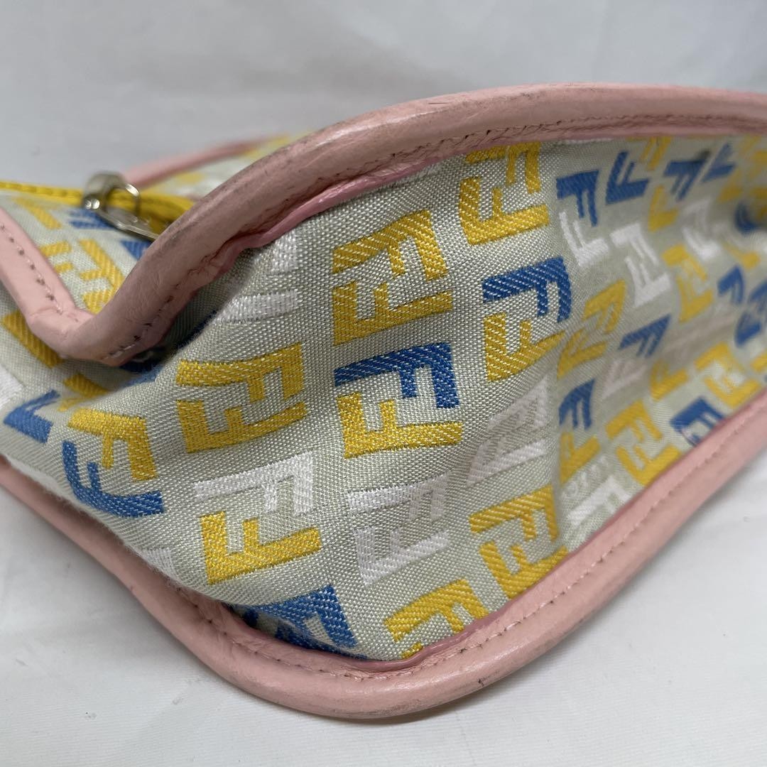 FENDI Shoulder Bag Purse FF Zucchino Canvas Leather Multicolor Authentic