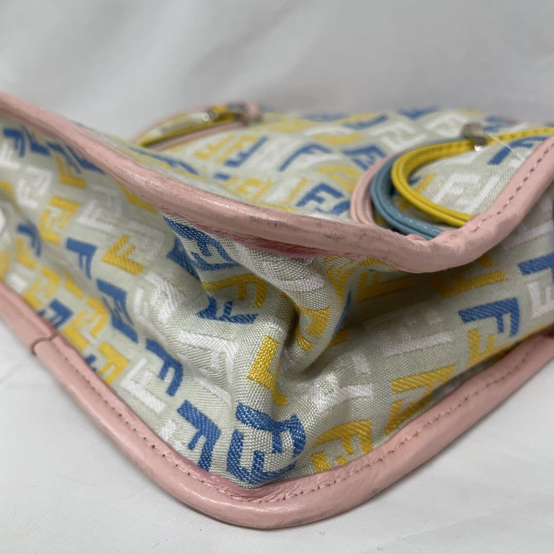 FENDI Shoulder Bag Purse FF Zucchino Canvas Leather Multicolor Authentic