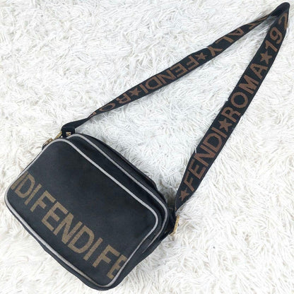 FENDI Shoulder Camera Bag Purse Logo Nylon Black Authentic