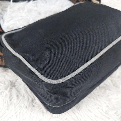 FENDI Shoulder Camera Bag Purse Logo Nylon Black Authentic