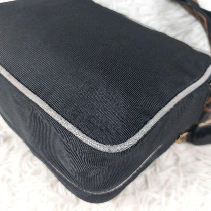FENDI Shoulder Camera Bag Purse Logo Nylon Black Authentic