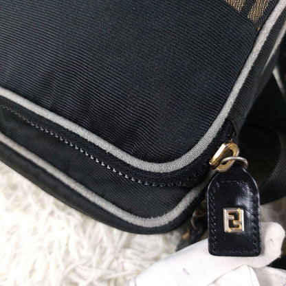FENDI Shoulder Camera Bag Purse Logo Nylon Black Authentic