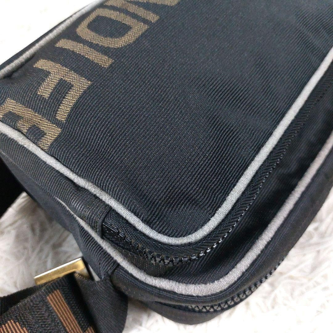FENDI Shoulder Camera Bag Purse Logo Nylon Black Authentic