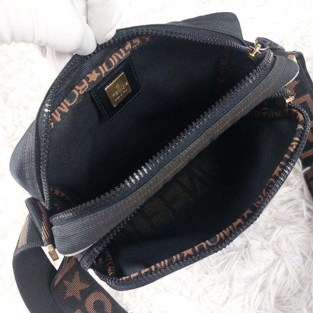 FENDI Shoulder Camera Bag Purse Logo Nylon Black Authentic