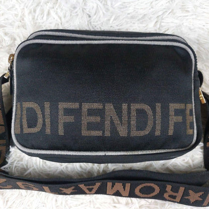 FENDI Shoulder Camera Bag Purse Logo Nylon Black Authentic