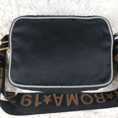 FENDI Shoulder Camera Bag Purse Logo Nylon Black Authentic