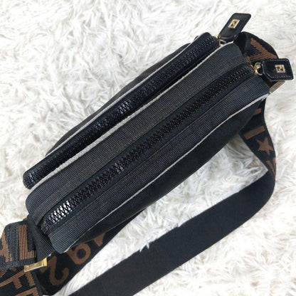 FENDI Shoulder Camera Bag Purse Logo Nylon Black Authentic