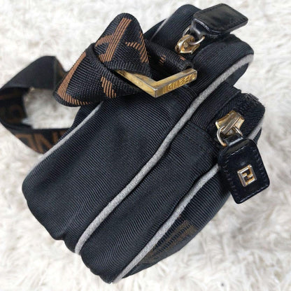 FENDI Shoulder Camera Bag Purse Logo Nylon Black Authentic