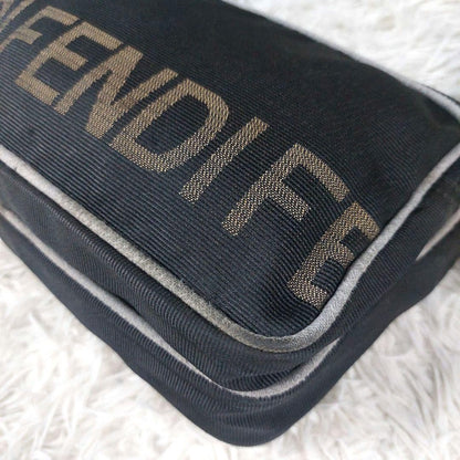 FENDI Shoulder Camera Bag Purse Logo Nylon Black Authentic