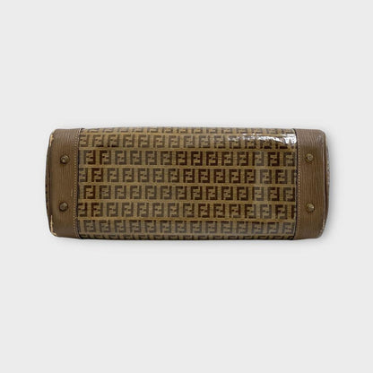 FENDI Hand Bag Tote Purse FF Zucca Patent Leather Brown Authentic