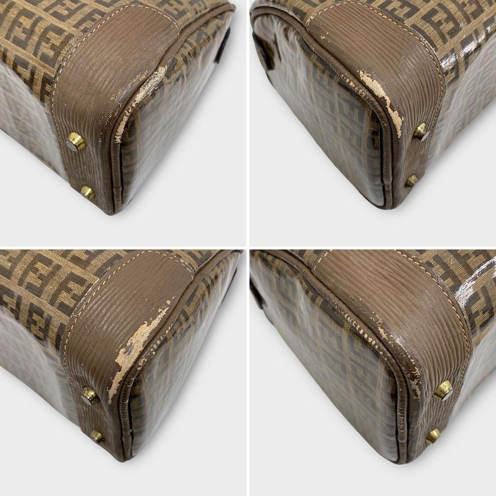 FENDI Hand Bag Tote Purse FF Zucca Patent Leather Brown Authentic