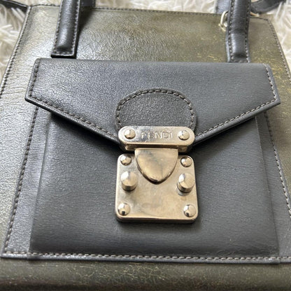 FENDI Hand Shoulder Bag Tote Purse 2way Khaki Gray Authentic
