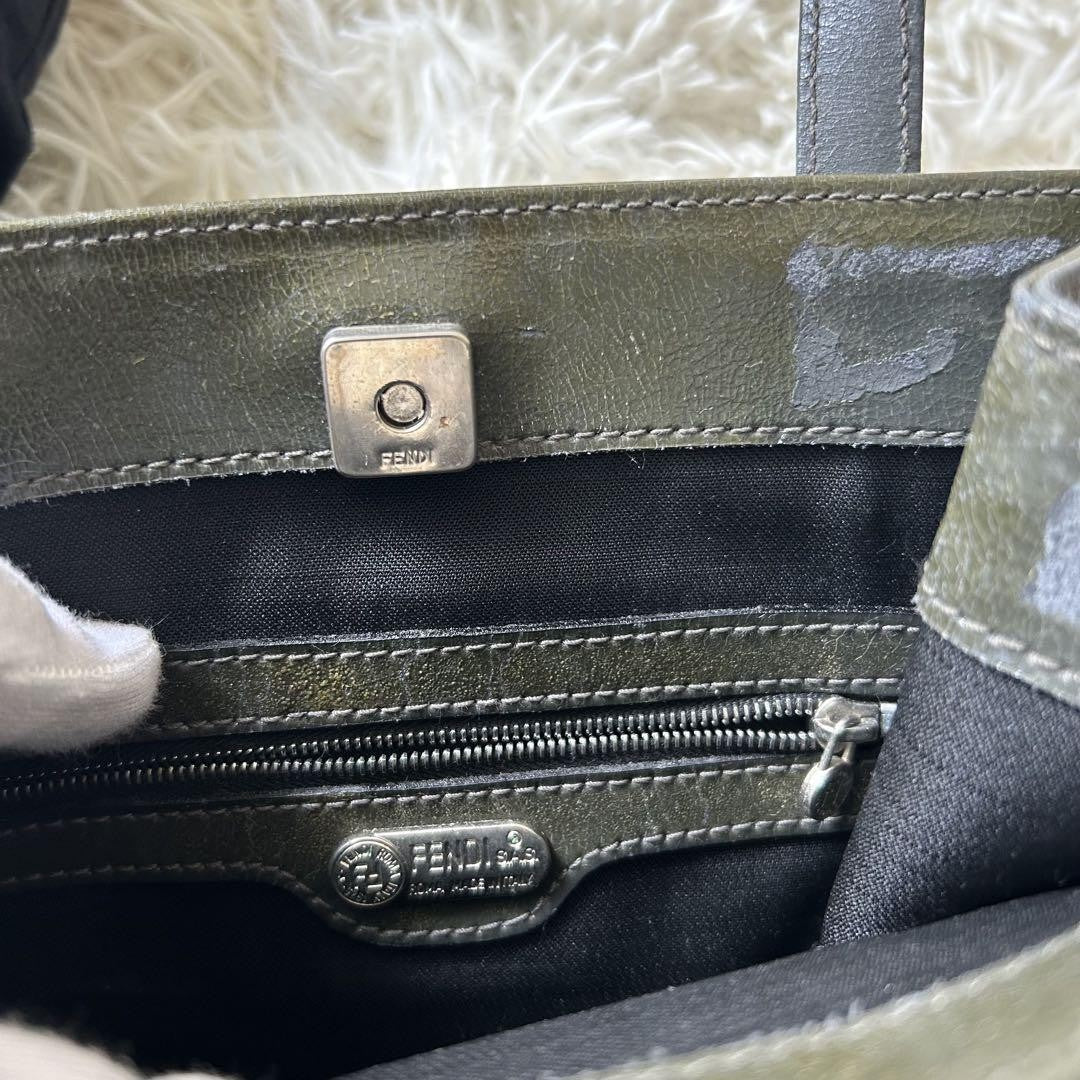 FENDI Hand Shoulder Bag Tote Purse 2way Khaki Gray Authentic