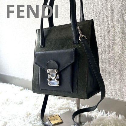 FENDI Hand Shoulder Bag Tote Purse 2way Khaki Gray Authentic