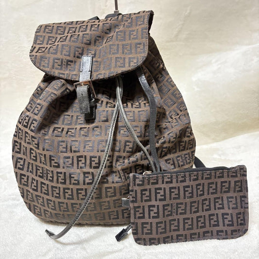 FENDI Backpack FF Zucca Canvas Brown Black Authentic