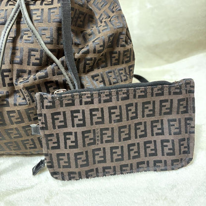 FENDI Backpack FF Zucca Canvas Brown Black Authentic