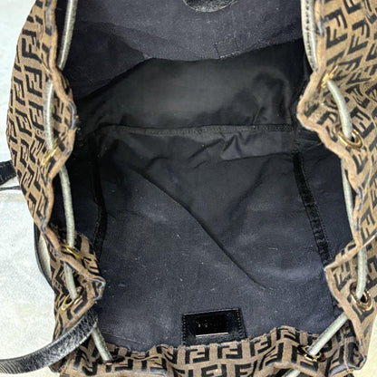 FENDI Backpack FF Zucca Canvas Brown Black Authentic