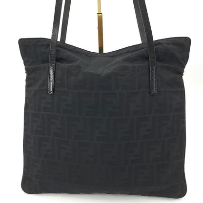 FENDI Hand Bag Tote Purse FF Zucca Canvas Leather Black Authentic