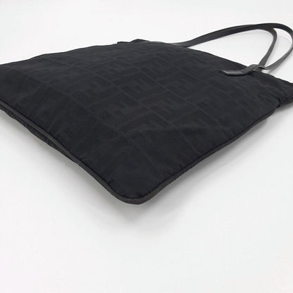 FENDI Hand Bag Tote Purse FF Zucca Canvas Leather Black Authentic