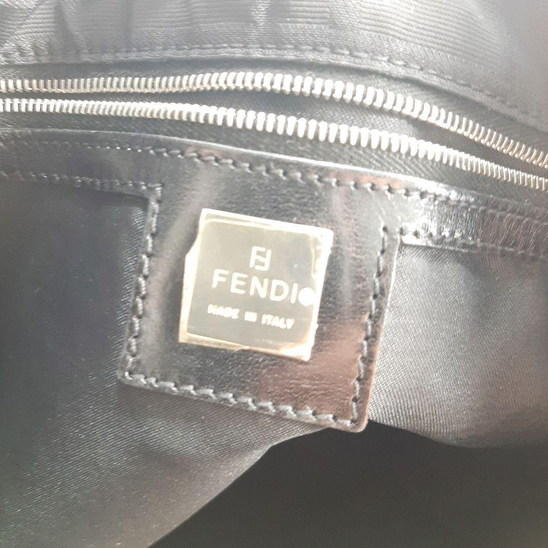 FENDI Hand Bag Tote Purse FF Zucca Canvas Leather Black Authentic