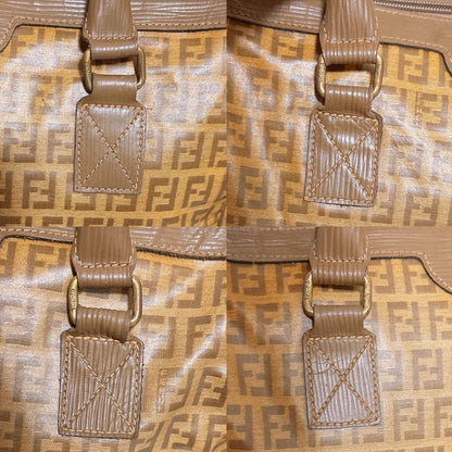 FENDI Hand Bag Tote Purse FF Zucca Leather Brown Authentic