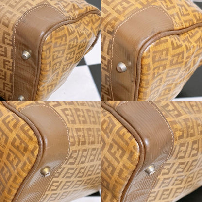 FENDI Hand Bag Tote Purse FF Zucca Leather Brown Authentic