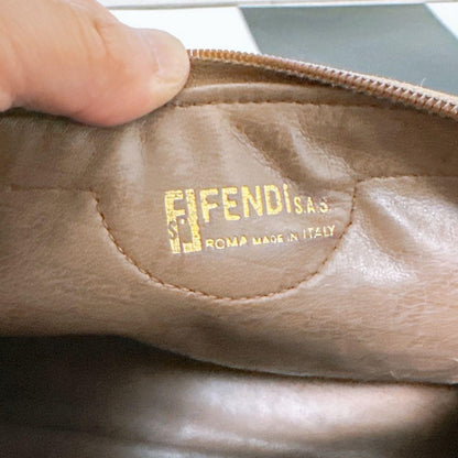 FENDI Hand Bag Tote Purse FF Zucca Leather Brown Authentic