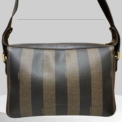 FENDI Shoulder Bag Purse FF Pecan PVC Leather Black Authentic