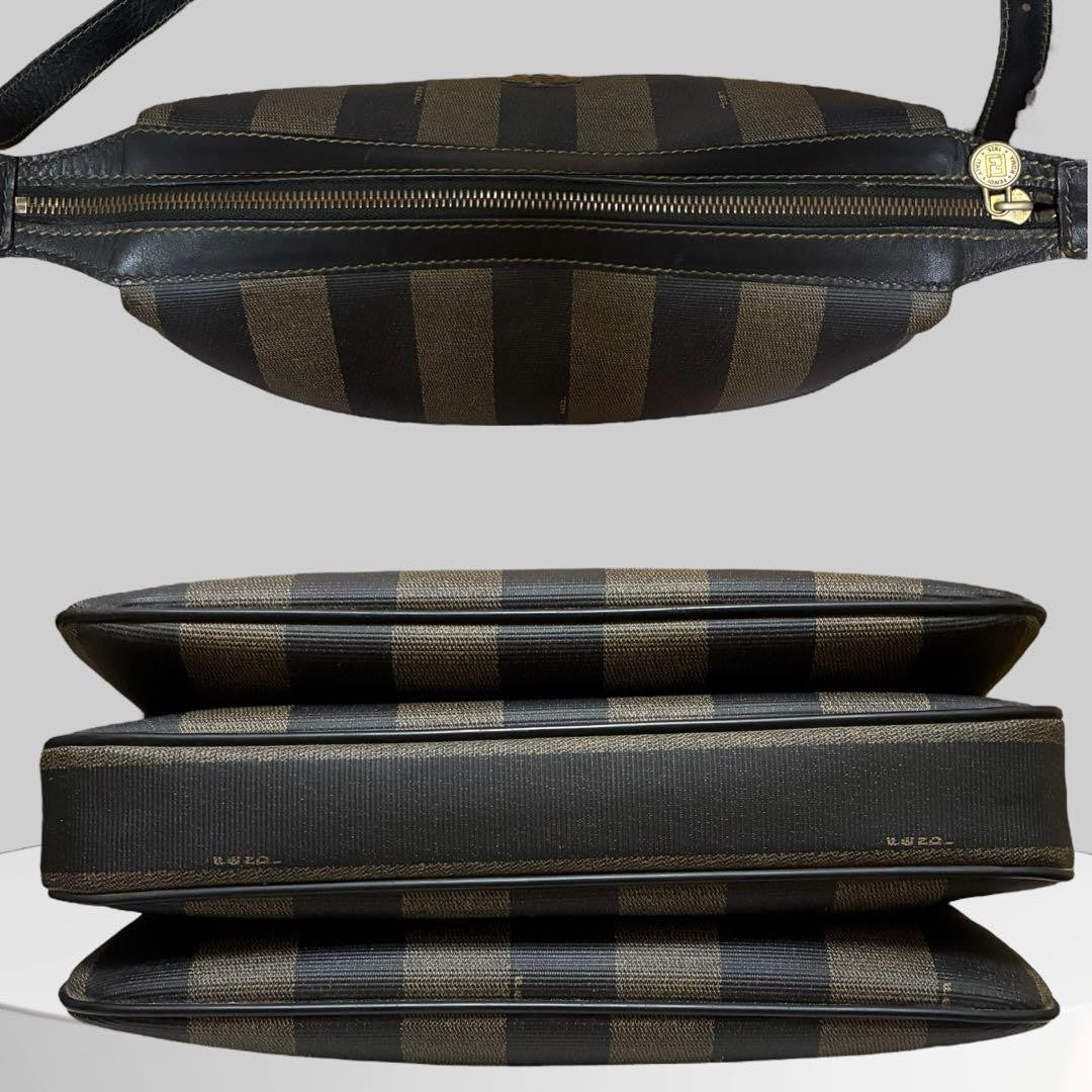 FENDI Shoulder Bag Purse FF Pecan PVC Leather Black Authentic