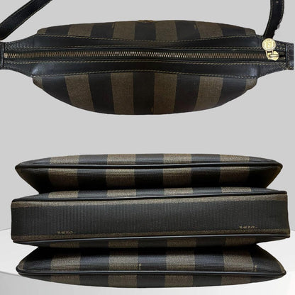 FENDI Shoulder Bag Purse FF Pecan PVC Leather Black Authentic