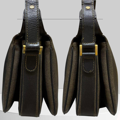 FENDI Shoulder Bag Purse FF Pecan PVC Leather Black Authentic