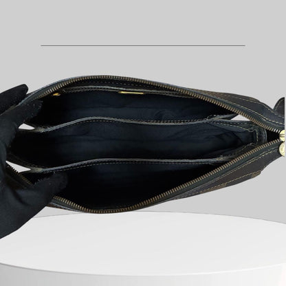 FENDI Shoulder Bag Purse FF Pecan PVC Leather Black Authentic