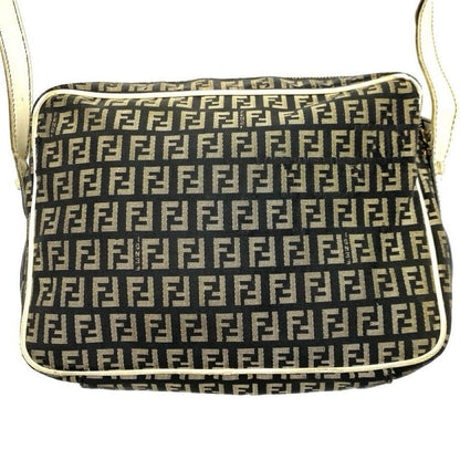 FENDI Shoulder Bag Purse FF Zucca Canvas Nylon Leather Brown Authentic