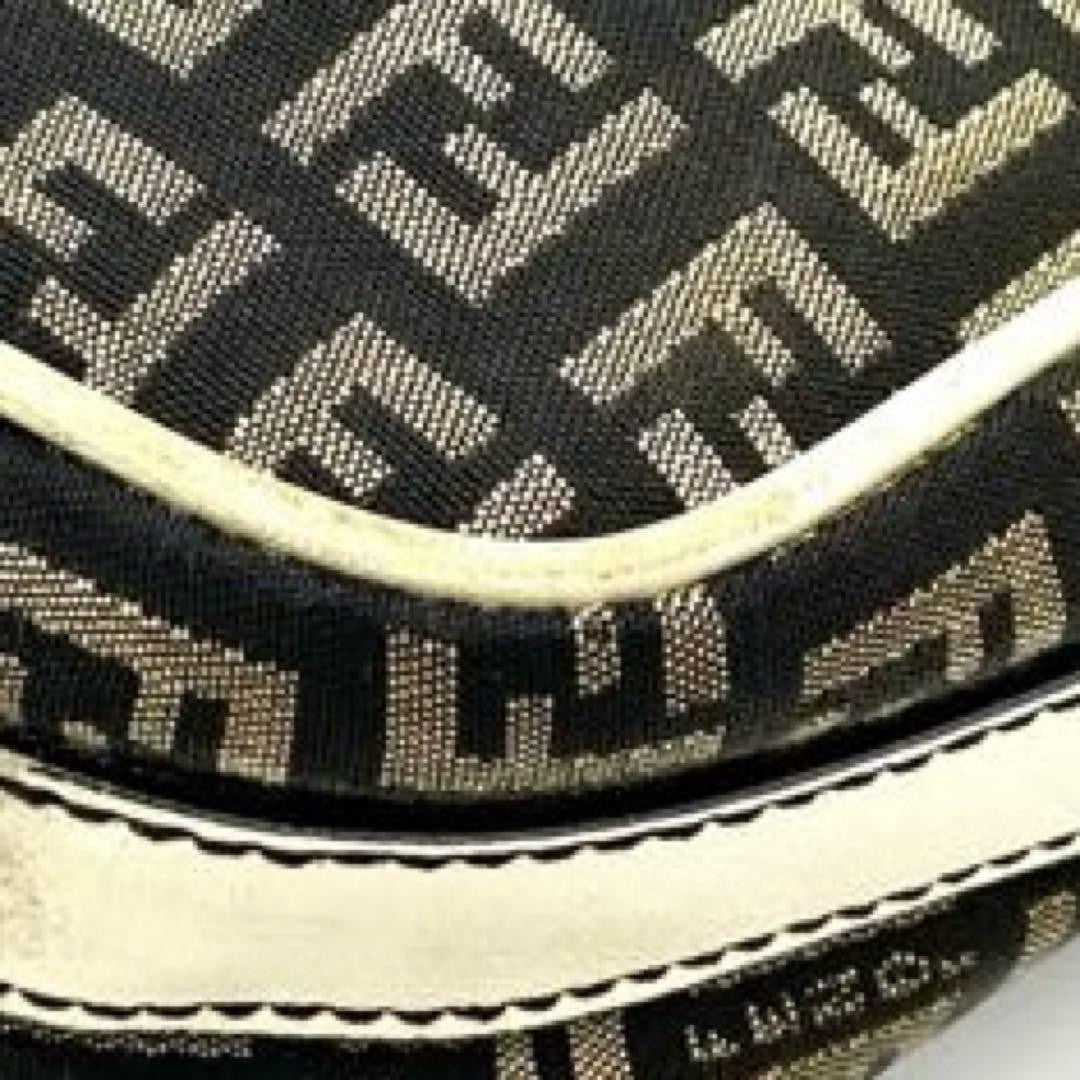 FENDI Shoulder Bag Purse FF Zucca Canvas Nylon Leather Brown Authentic