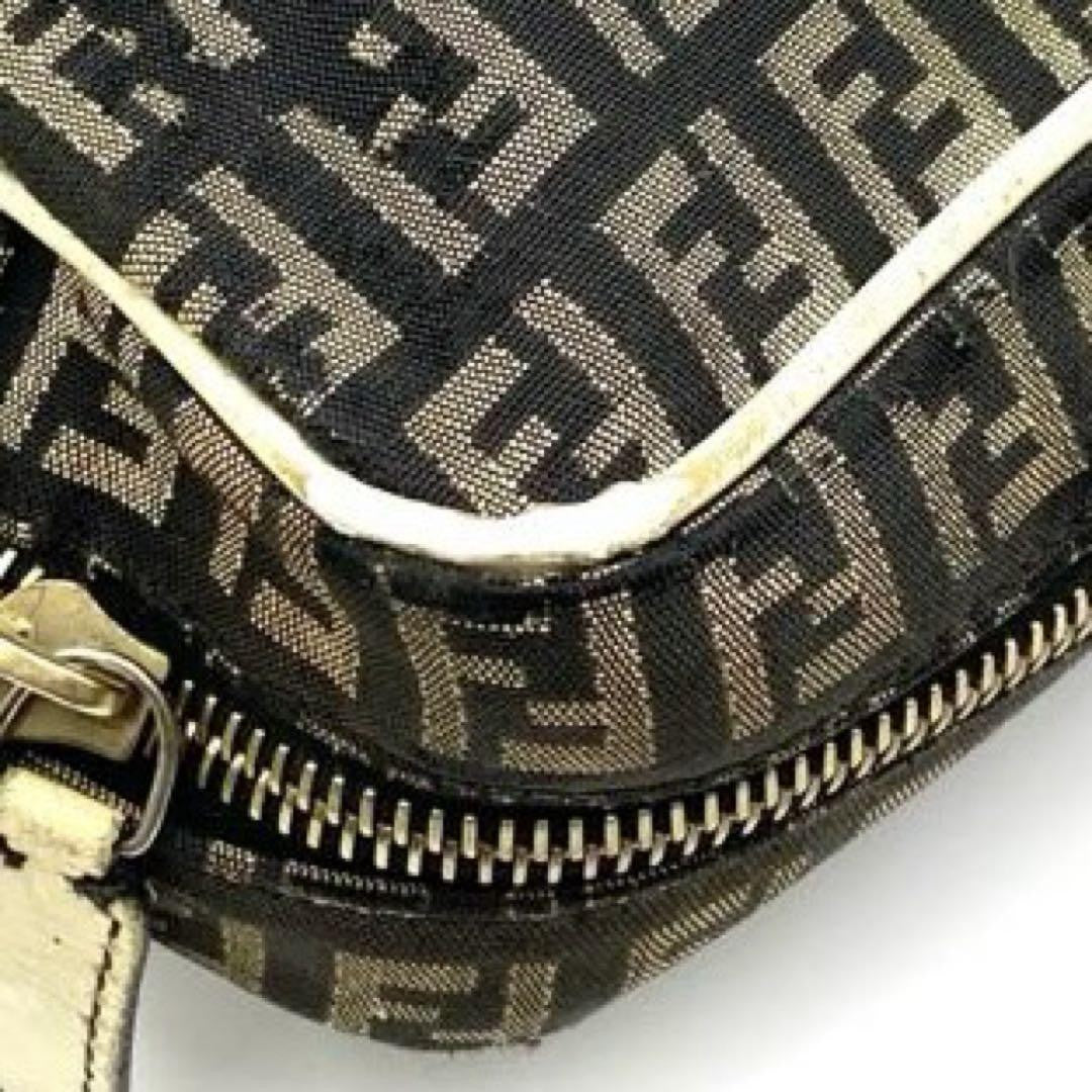 FENDI Shoulder Bag Purse FF Zucca Canvas Nylon Leather Brown Authentic