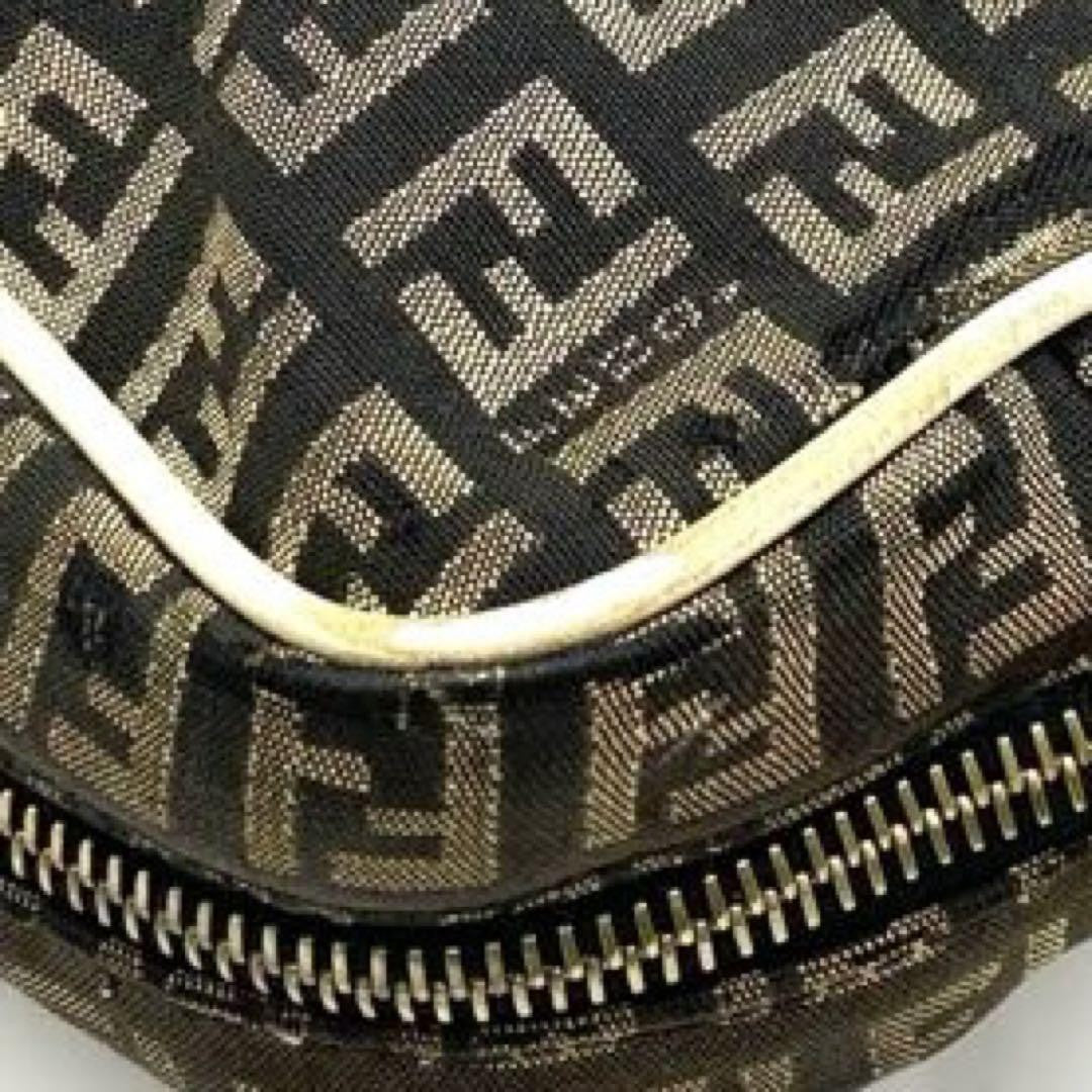 FENDI Shoulder Bag Purse FF Zucca Canvas Nylon Leather Brown Authentic
