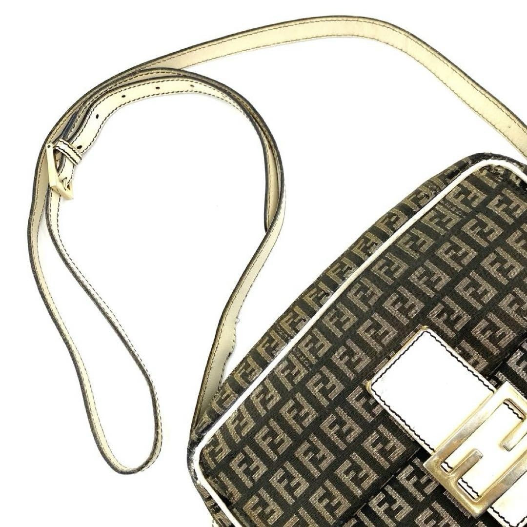 FENDI Shoulder Bag Purse FF Zucca Canvas Nylon Leather Brown Authentic