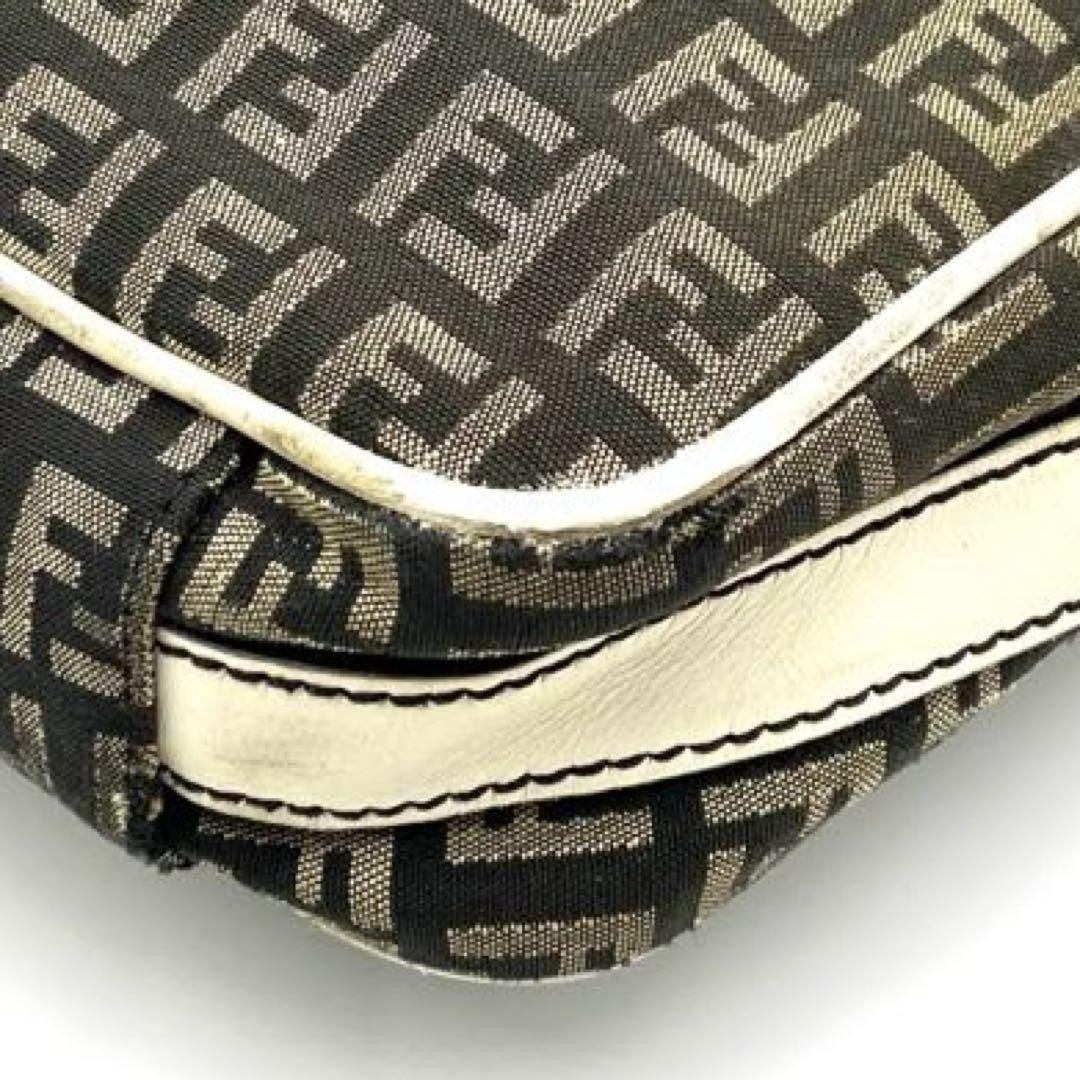FENDI Shoulder Bag Purse FF Zucca Canvas Nylon Leather Brown Authentic