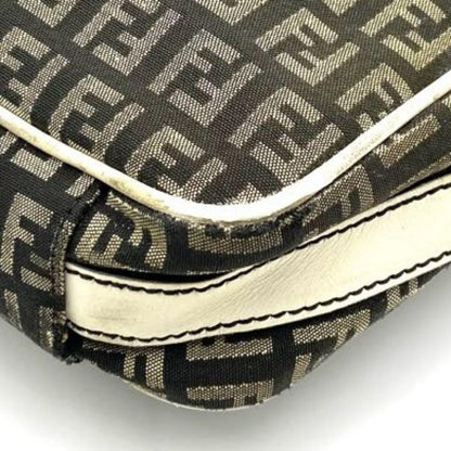 FENDI Shoulder Bag Purse FF Zucca Canvas Nylon Leather Brown Authentic